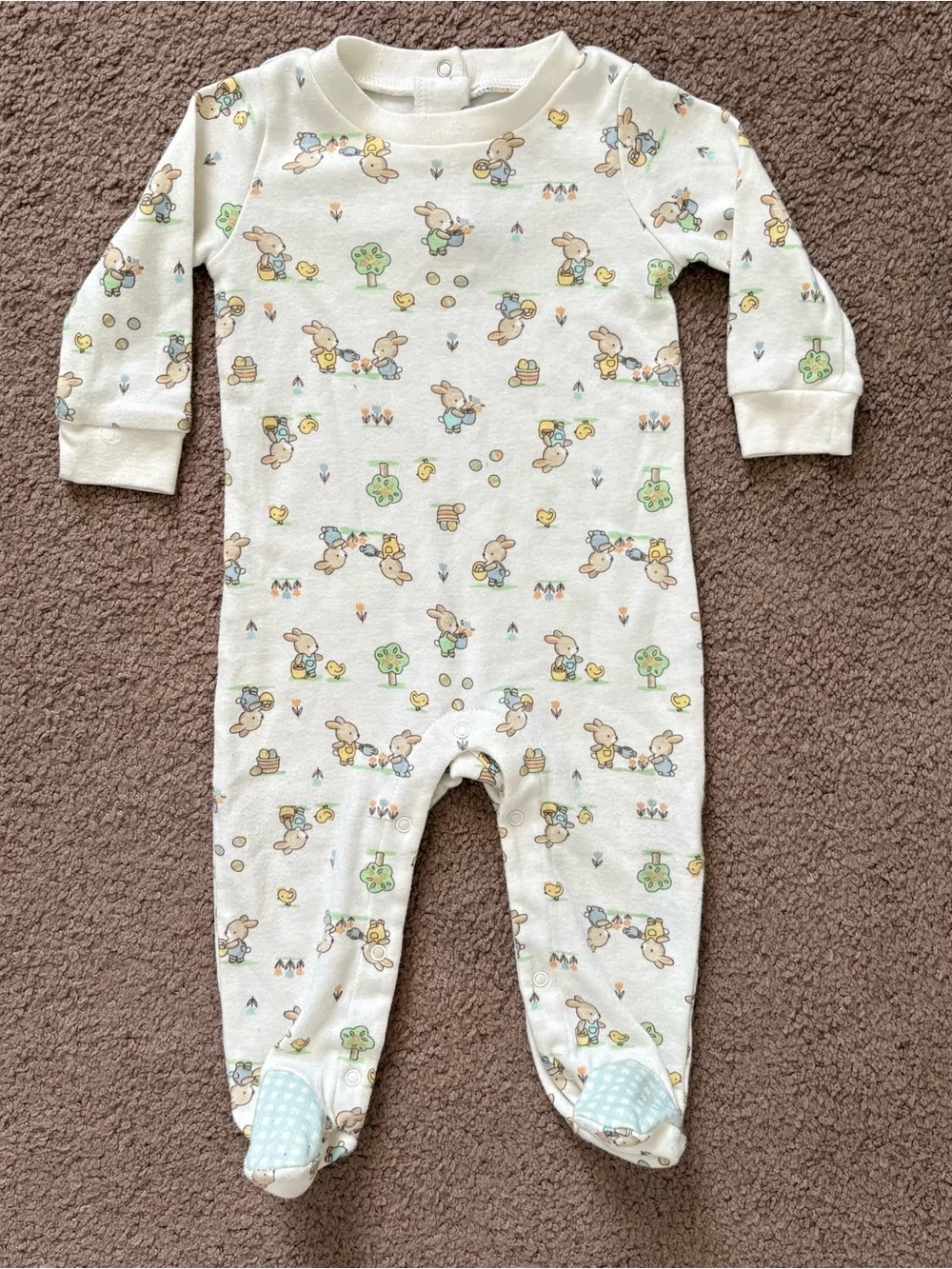 Baby Starters White Bunny Print Footed Sleeper One-Piece Snap 9 Months